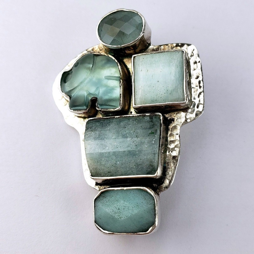 Amy Kahn Russell Pendant Brooch OS Blue Excellent Amazonite Sterling Elephant
